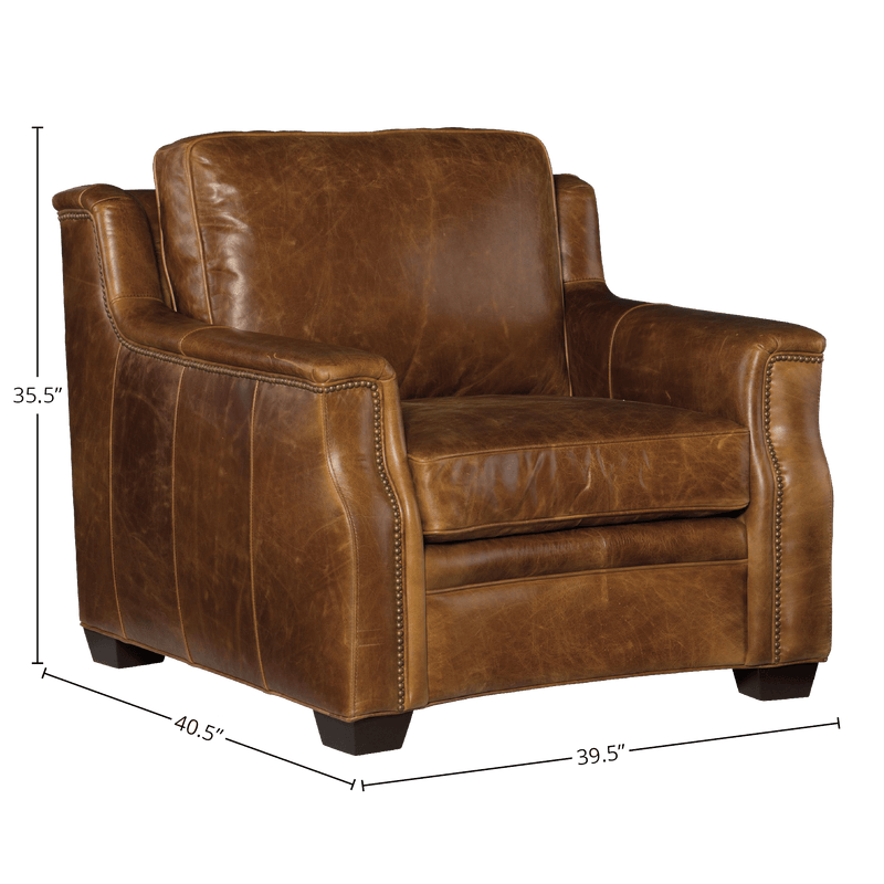 Yaron 39.5" Wide Side Chair, Leather, Brown - Coja