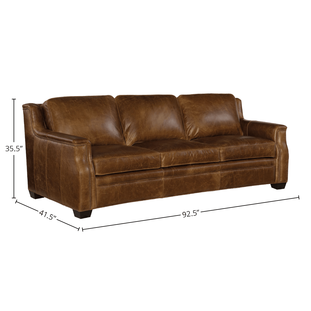 Yaron 92.5&quot; Wide Upholstered Leather Sofa, Brown - Coja