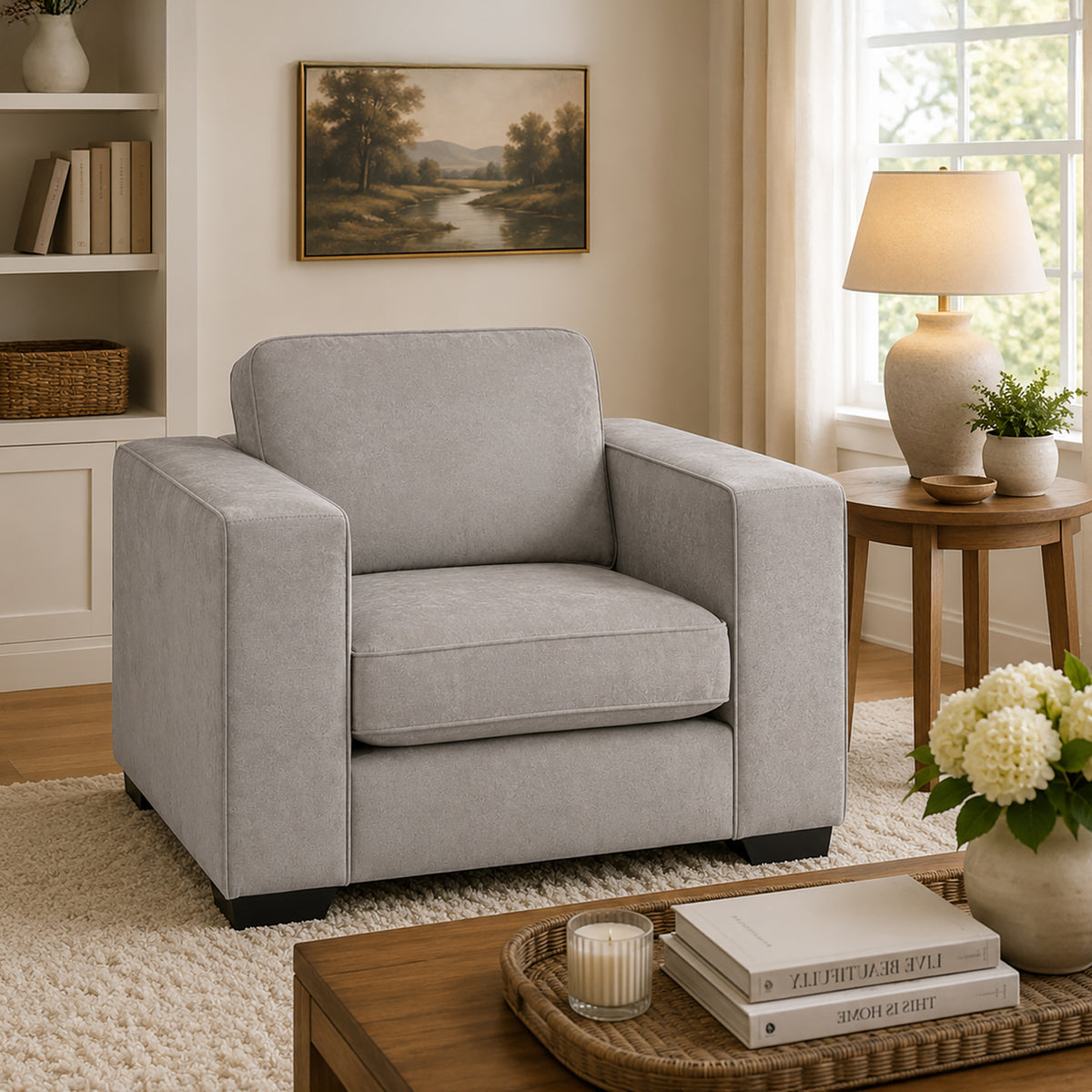 Yuva Contemporary Fabric Chair with Track Arms & Plush Cushions - Coja