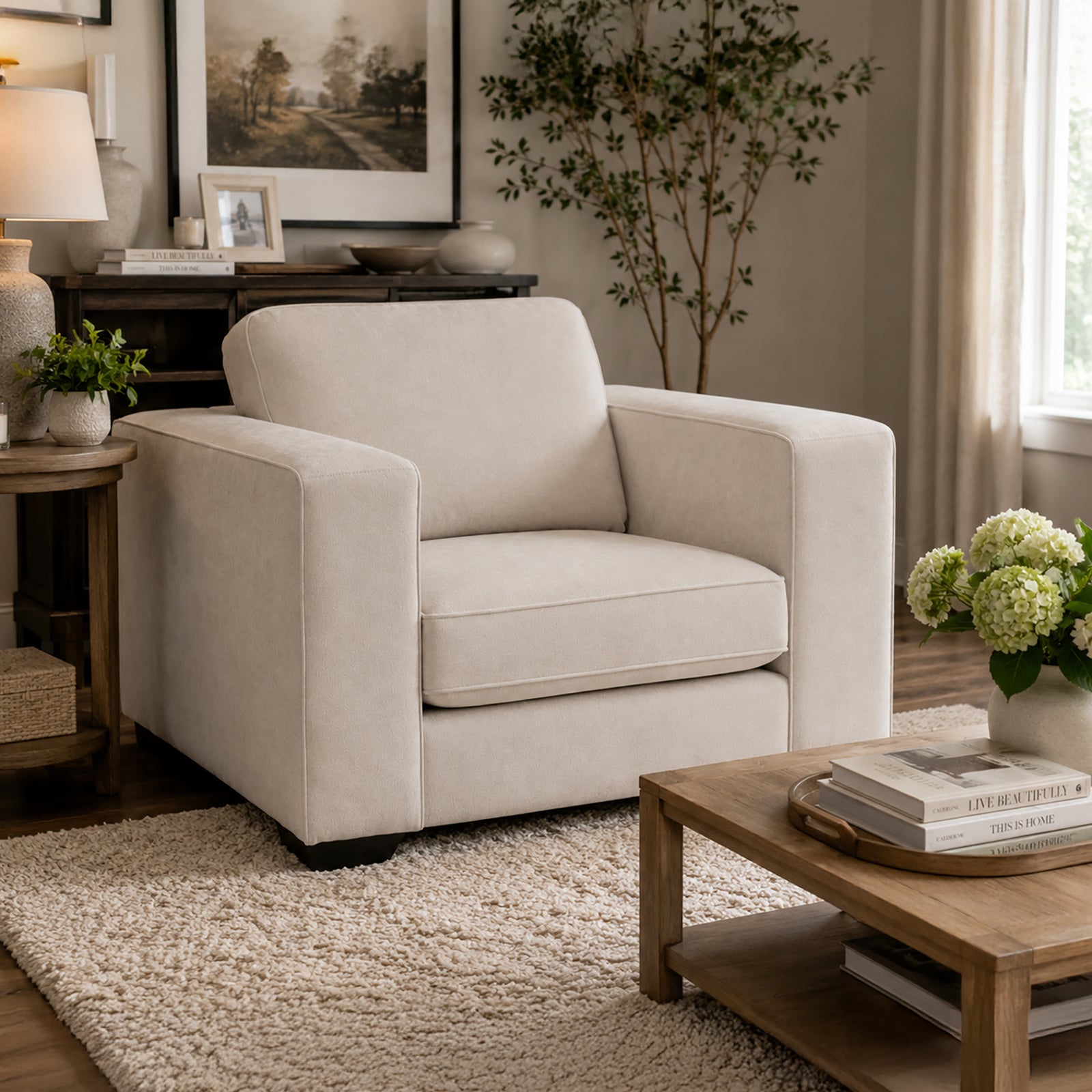 Yuva Contemporary Fabric Chair with Track Arms & Plush Cushions - Coja