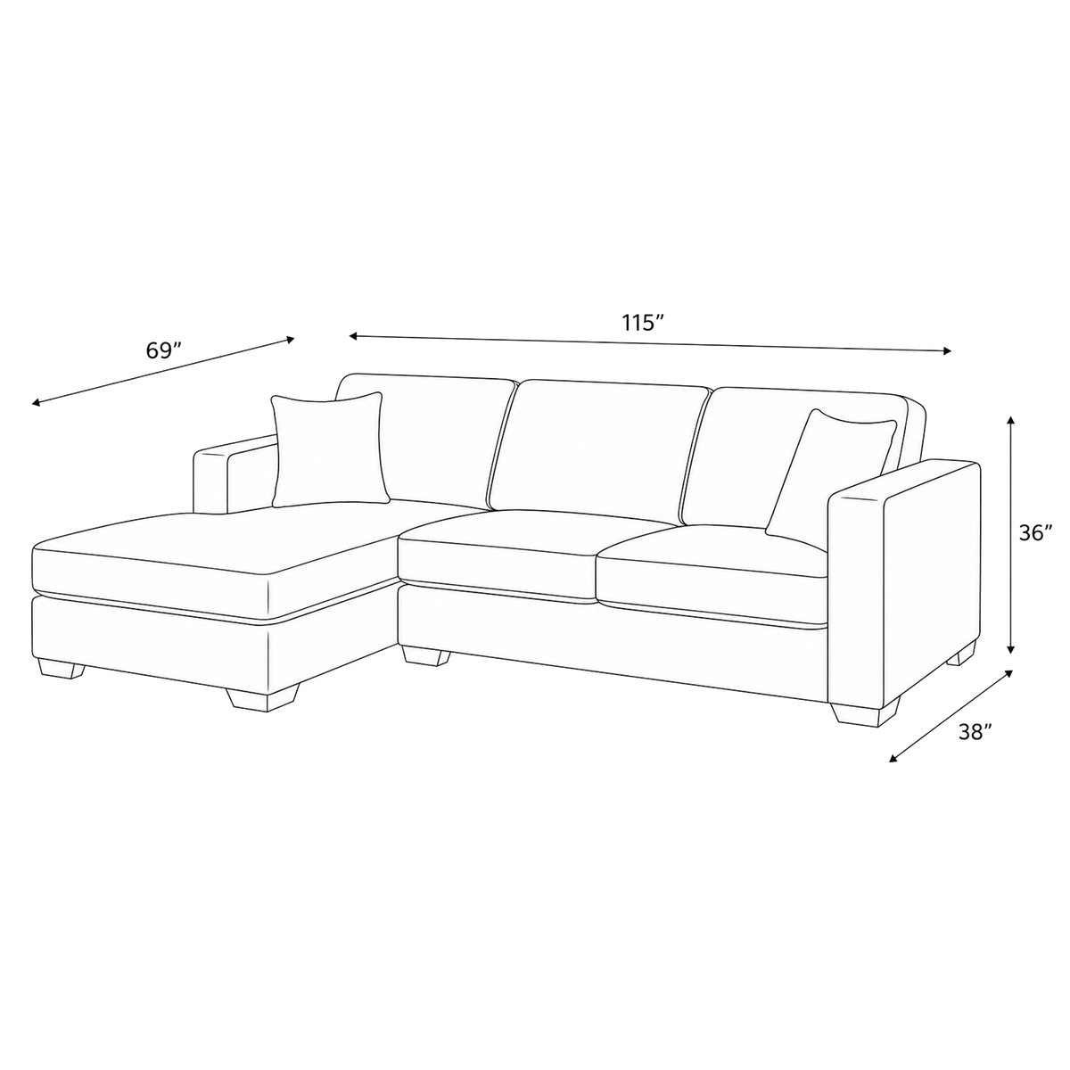 Yuva Contemporary Fabric Chofa Sectional with Track Arms & Plush Cushions