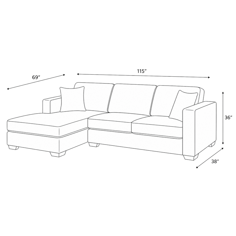 Yuva Contemporary Fabric Chofa Sectional with Track Arms & Plush Cushions
