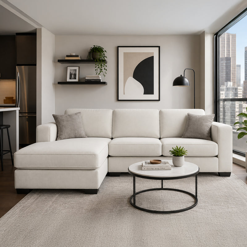 Yuva Contemporary Fabric Chofa Sectional with Track Arms & Plush Cushions