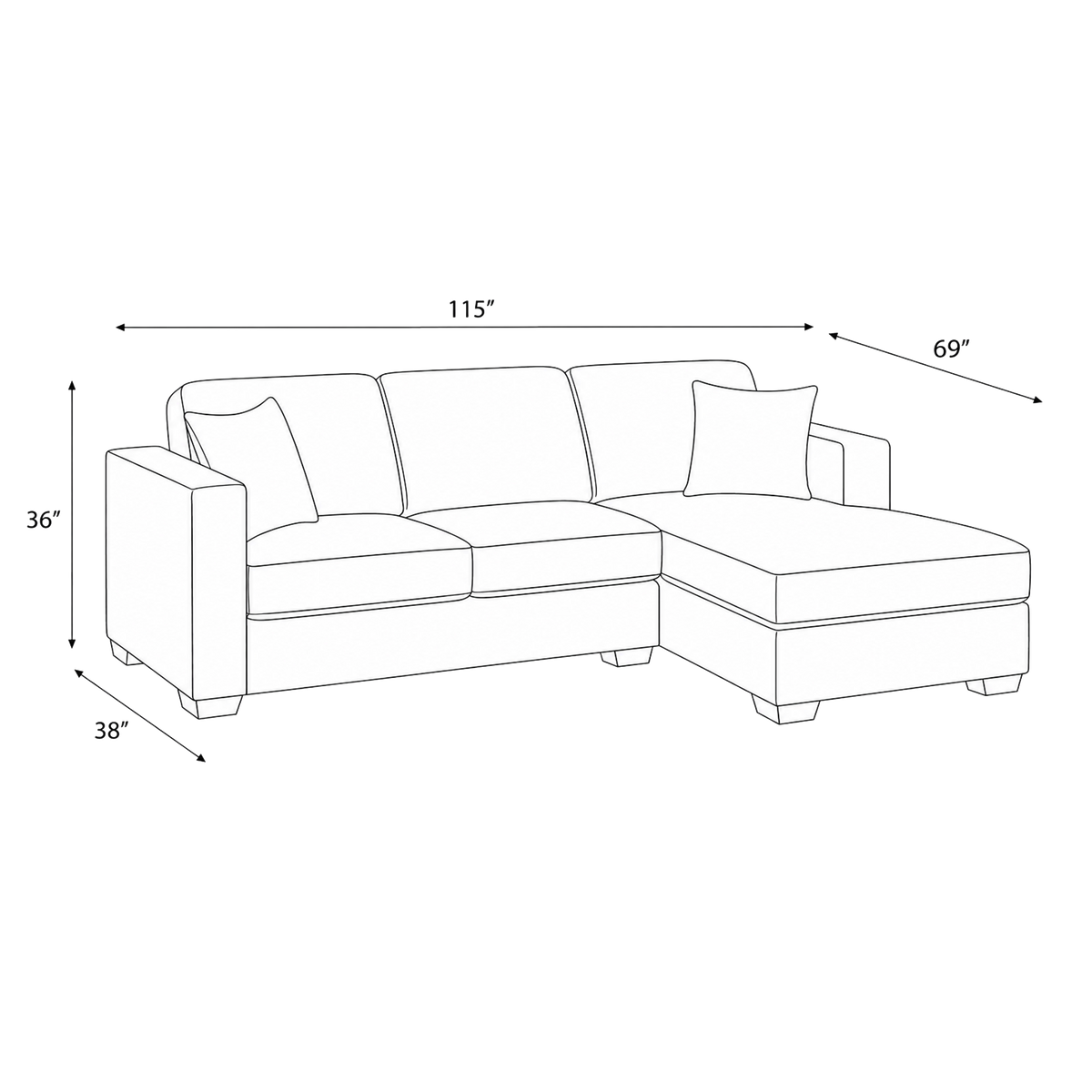 Yuva Contemporary Fabric Chofa Sectional with Track Arms & Plush Cushions