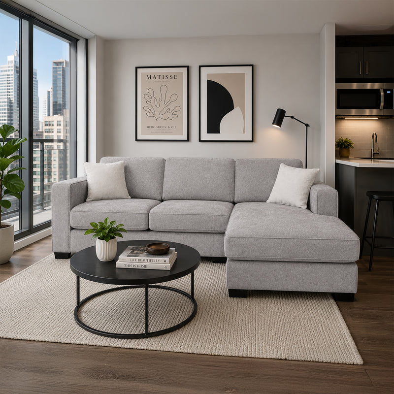 Yuva Contemporary Fabric Chofa Sectional with Track Arms & Plush Cushions