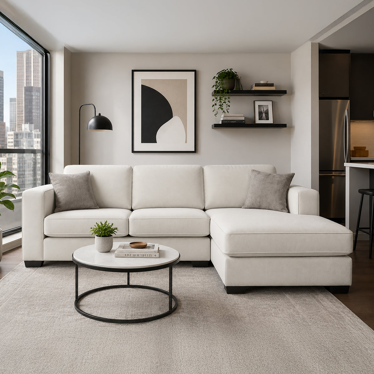 Yuva Contemporary Fabric Chofa Sectional with Track Arms & Plush Cushions