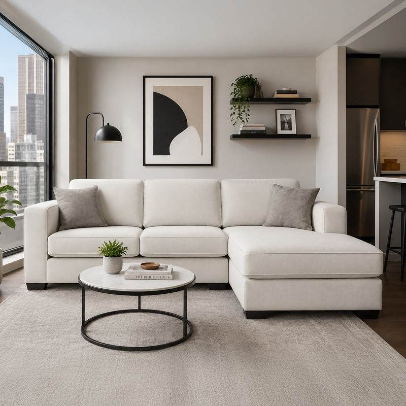 Yuva Contemporary Fabric Chofa Sectional with Track Arms & Plush Cushions