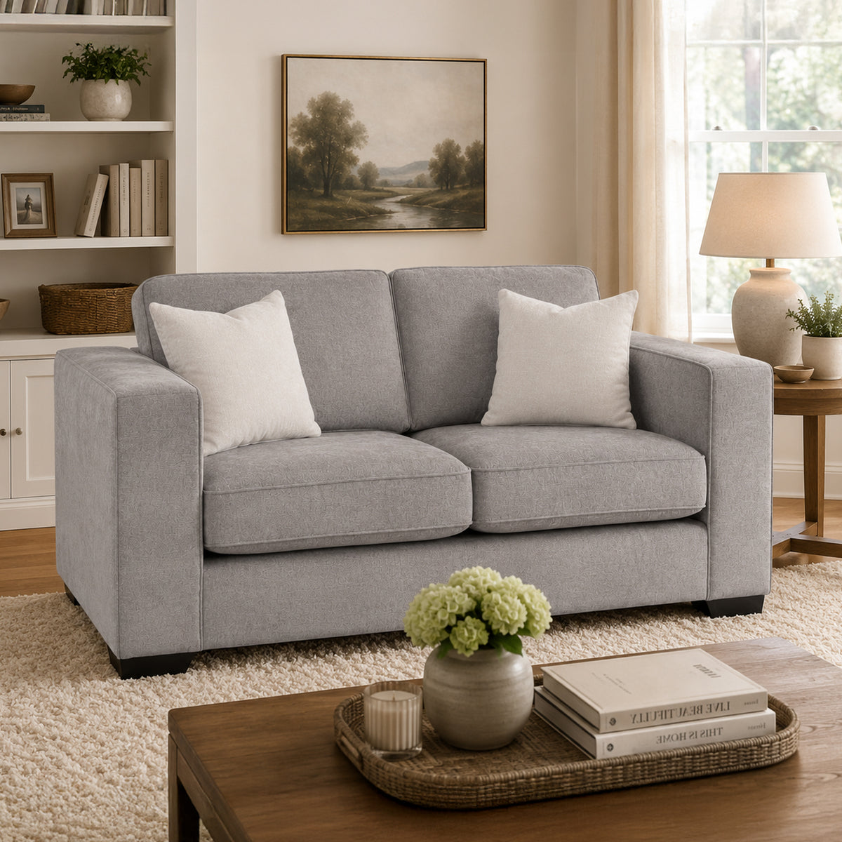 Yuva Contemporary Fabric Loveseat with Track Arms & Plush Cushions