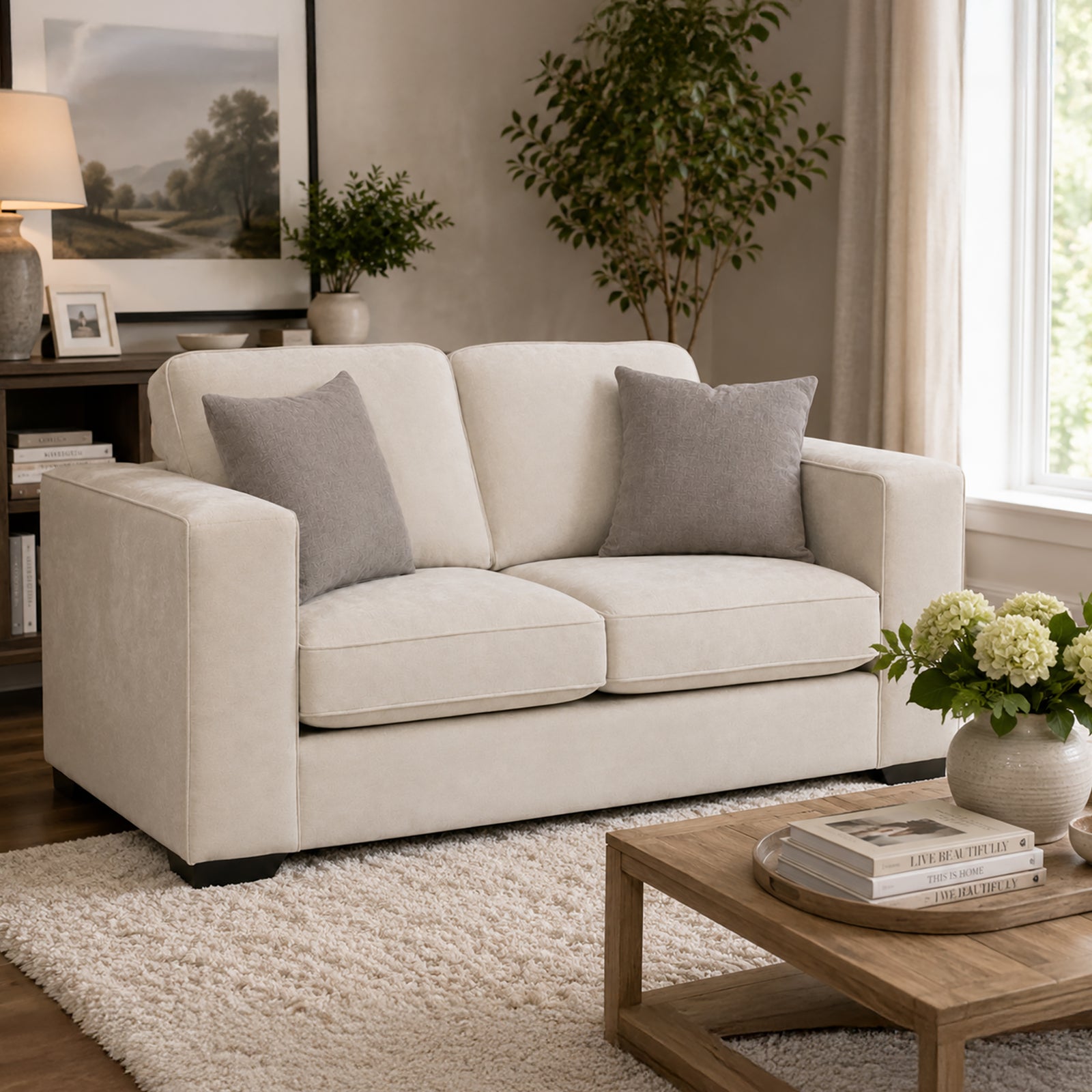 Yuva Contemporary Fabric Loveseat with Track Arms & Plush Cushions - Coja