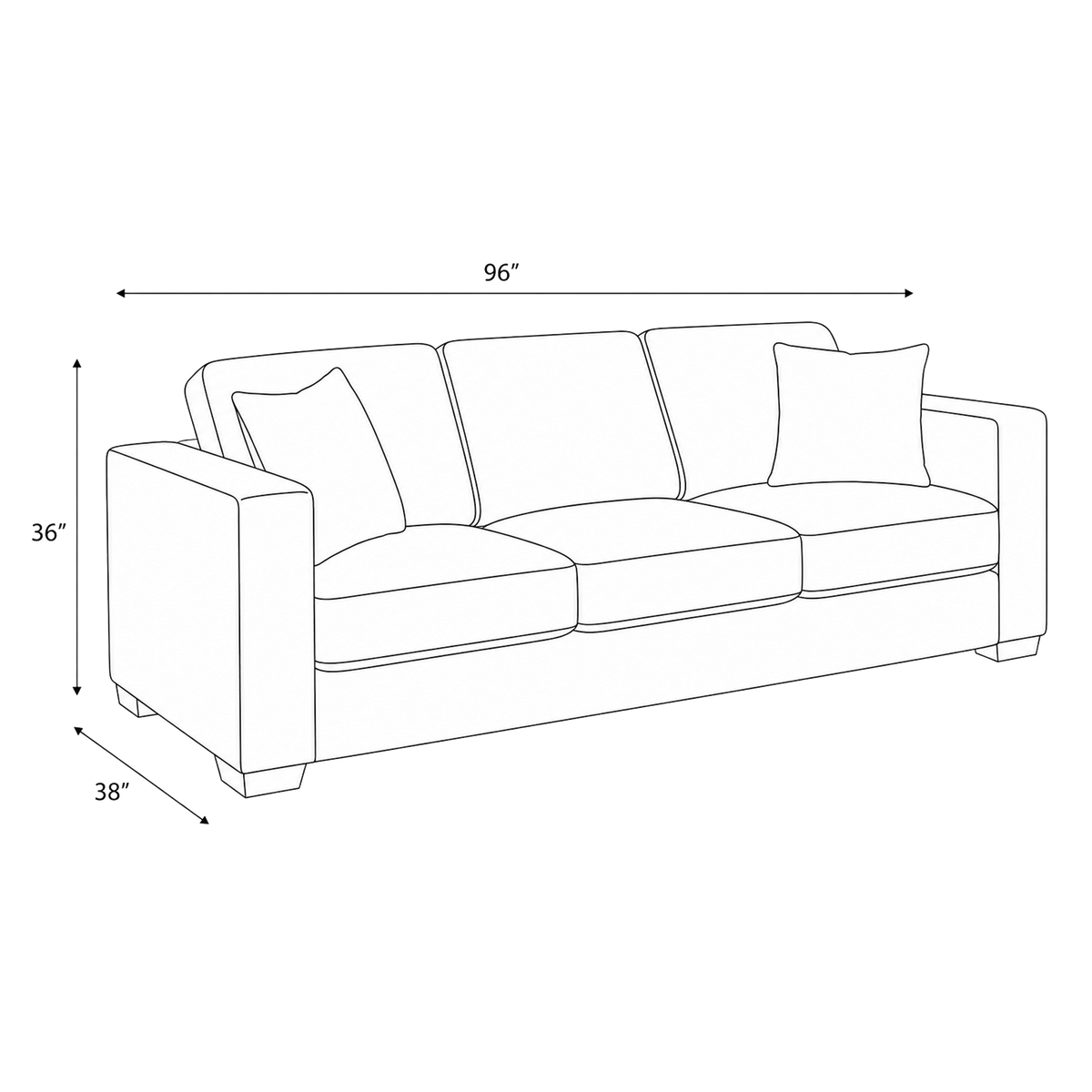 Yuva Contemporary Fabric Sofa with Track Arms & Plush Cushions