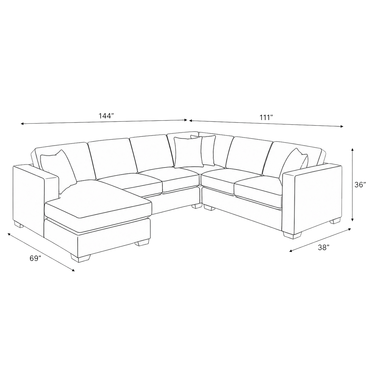Yuva Contemporary Fabric 4 Piece Sectional with Track Arms & Plush Cushions