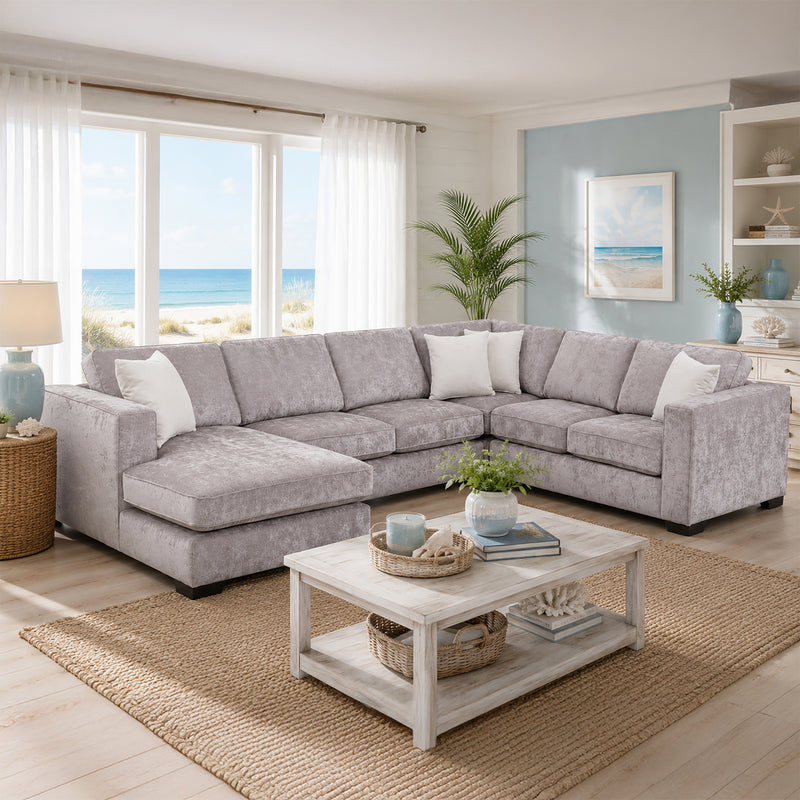 Yuva Contemporary Fabric 4 Piece Sectional with Track Arms & Plush Cushions