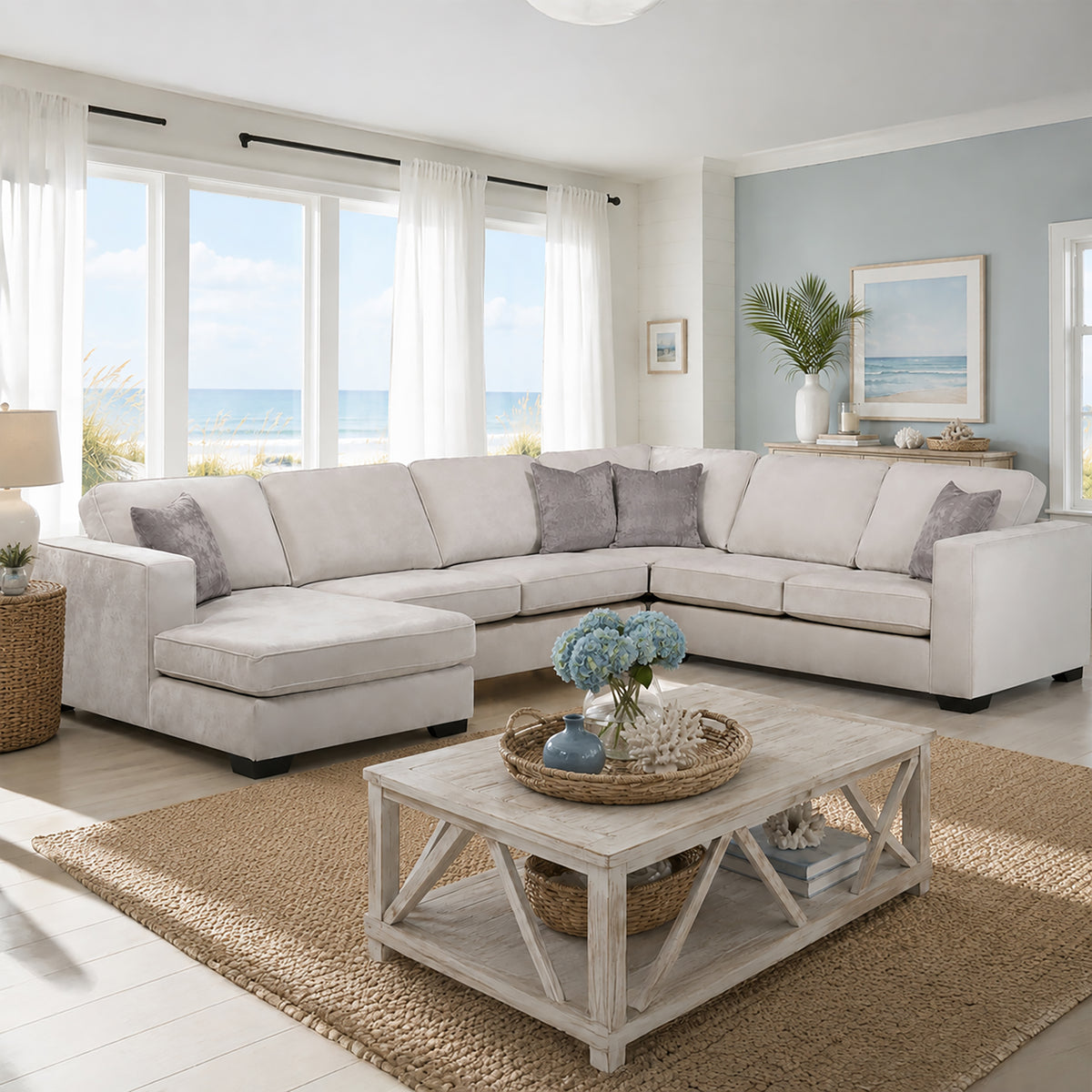 Yuva Contemporary Fabric 4 Piece Sectional with Track Arms & Plush Cushions
