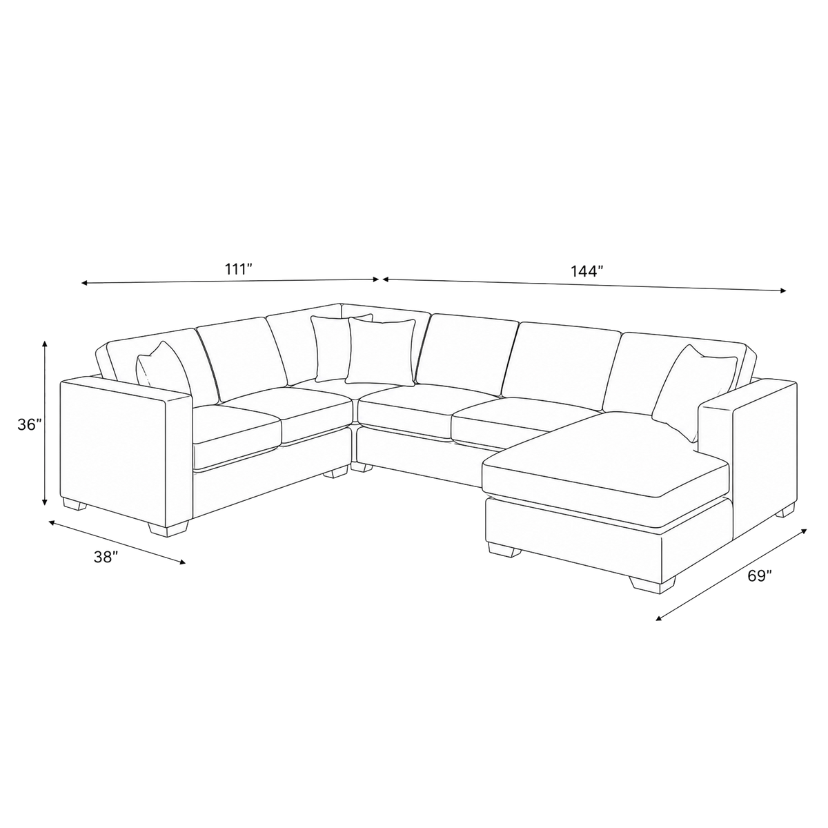 Yuva Contemporary Fabric 4 Piece Sectional with Track Arms & Plush Cushions