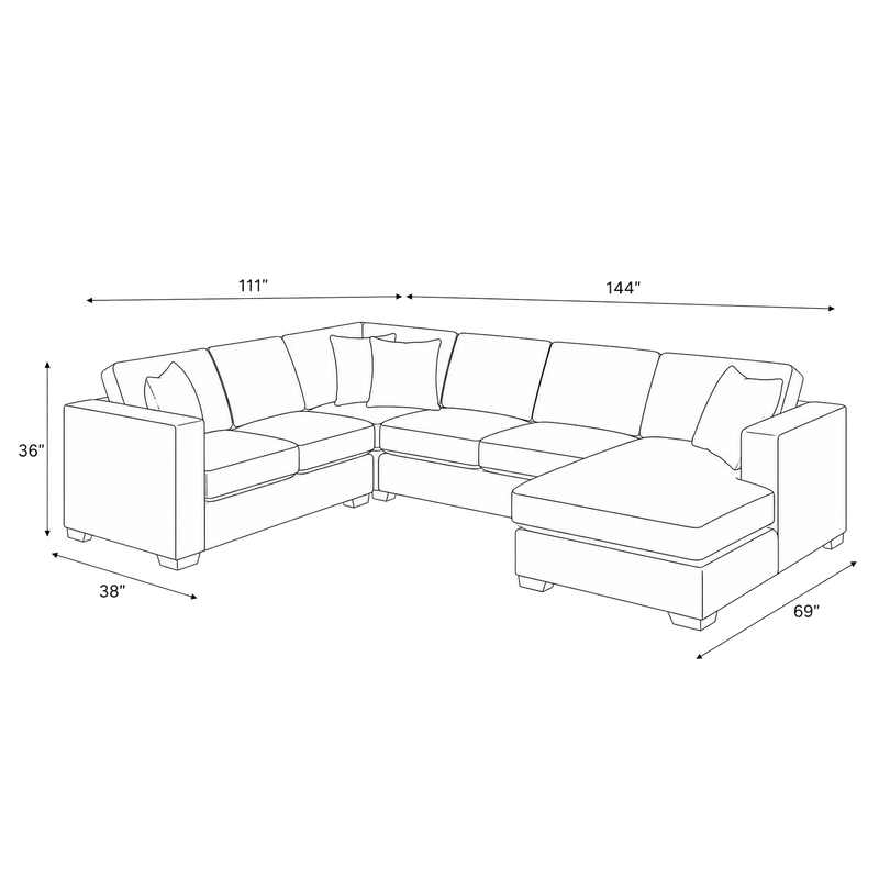 Yuva Contemporary Fabric 4 Piece Sectional with Track Arms & Plush Cushions