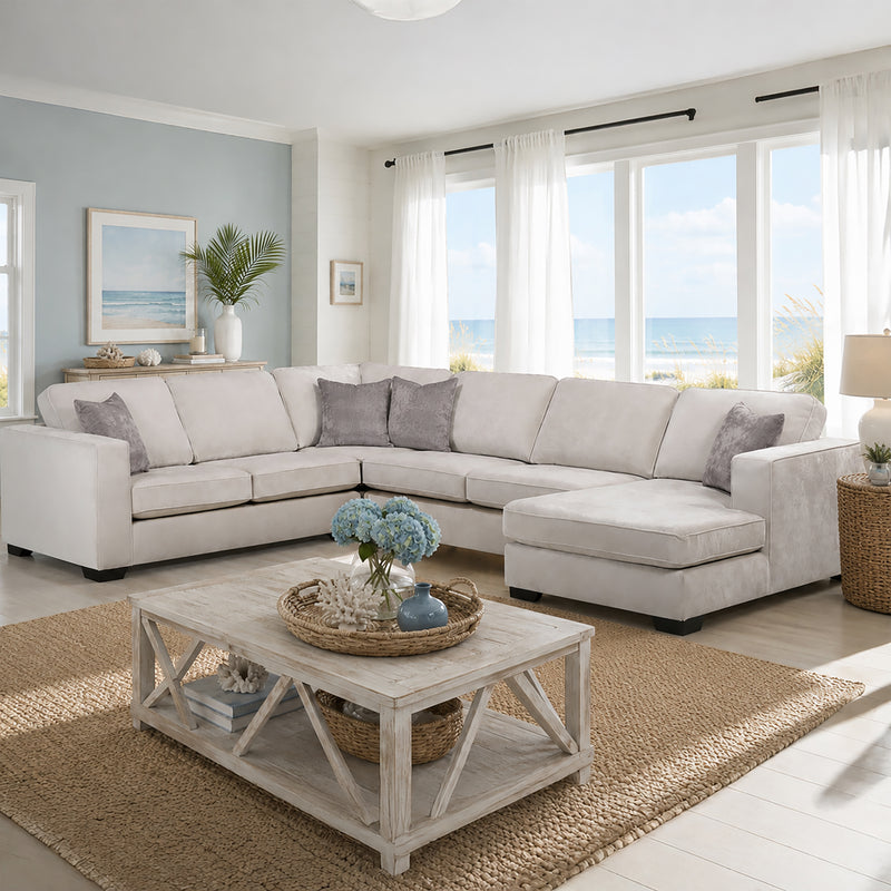 Yuva Contemporary Fabric 4 Piece Sectional with Track Arms & Plush Cushions